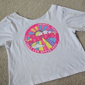 🌈 BARBIE × POINT ZERO Collab Distressed Cut Neckline Short Sleeve